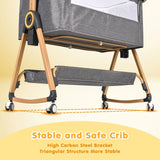 3 in 1 Grey Baby Bassinet Bedside Crib with Mattress, Adjustable Height and Storage Basket In Australia - Darrahopens