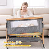 3 in 1 Grey Baby Bassinet Bedside Crib with Mattress, Adjustable Height and Storage Basket In Australia - Darrahopens