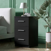 Black White Black Bedside Table with 3 Drawers, Modern Design, 38x35x66cm Storage Cabinet In Australia - Darrahopens