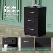 Black White Black Bedside Table with 3 Drawers, Modern Design, 38x35x66cm Storage Cabinet