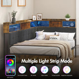 Walnut Single LED Corner Bed Frame in Black with 2 Storage Drawers and Charging Station