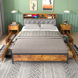 Double Bed Frame with 4 Storage Drawers, Charging Station, USB Ports, Black In Australia - Darrahopens