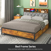Double Bed Frame with 4 Storage Drawers, Charging Station, USB Ports, Black
