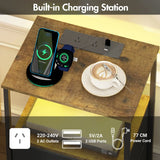 Black and Brown Nightstand with LED Light, Charging Station, and Storage - 60x40cm In Australia - Darrahopens