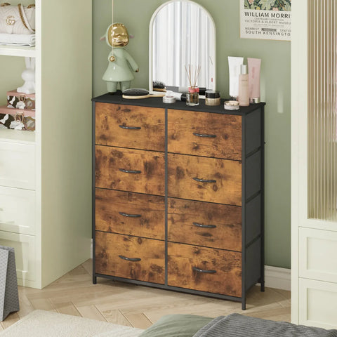 Tallboy Dresser Chest of Drawers in Black - 8 Fabric Drawers, 96x86cm In Australia - Darrahopens