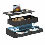 LED Lift Top Coffee Table in Black with 2-Tier Design and Drawers for Living Room In Australia - Darrahopens