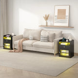 Black Bedside Table with Acrylic Door, Charging Station and RGB LED Light In Australia - Darrahopens