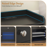Black Bedside Table with Acrylic Door, Charging Station and RGB LED Light
