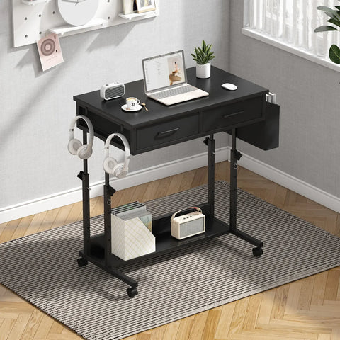 Small Portable Black Rolling Standing Desk with Wheels 80 x 48cm In Australia - Darrahopens