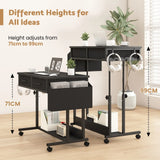 Small Portable Black Rolling Standing Desk with Wheels 80 x 48cm