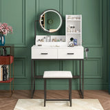 White Black Dressing Table Stool Set with LED Lights and Charging Station, 80x136cm In Australia - Darrahopens