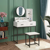 White Black Dressing Table Stool Set with LED Lights and Charging Station, 80x136cm In Australia - Darrahopens