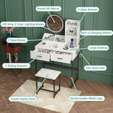 White Black Dressing Table Stool Set with LED Lights and Charging Station, 80x136cm In Australia - Darrahopens