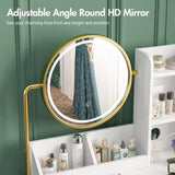 Dressing Table Stool Set in White & Gold with LED Lights and Charging Station In Australia - Darrahopens