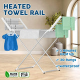 White 220W Electric Heated Towel Rack in Silver with 20 Bars for Fast Drying In Australia - Darrahopens
