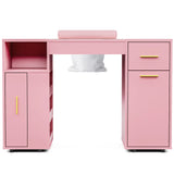 Pink Manicure Table with Electric Dust Collector and Storage, 108x45x77cm