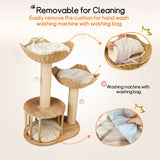 Large Cat Scratching Post Tree Tower with Baskets and Cubby Cave in Natural Wood & White, 60x40x99cm In Australia - Darrahopens