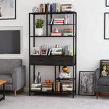 Metal Bookcase With Drawers, Dark Walnut & Black, 90x30x180cm, 6 Shelves In Australia - Darrahopens