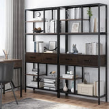 Metal Bookcase With Drawers, Dark Walnut & Black, 90x30x180cm, 6 Shelves In Australia - Darrahopens