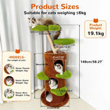 Large Multi-Level Cat Tree Tower in Green & Brown with Plush and Wood Design, 61x148cm In Australia - Darrahopens