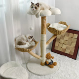 Real Wood Cat Tree Tower in Natural Wood for Indoor Cats Up to 10KG, 60x111cm In Australia - Darrahopens