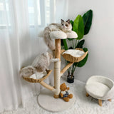 Real Wood Cat Tree Tower in Natural Wood for Indoor Cats Up to 10KG, 60x111cm In Australia - Darrahopens
