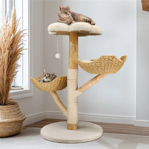 Extra Large Black Cat Tree Tower with Real Wood and Wicker Basket, 60x111cm In Australia - Darrahopens