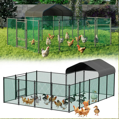 Chicken Run Coop 304.8 x 396.24 cm Covered Poultry Rabbit Hen Cage with Feeding Door In Australia - Darrahopens