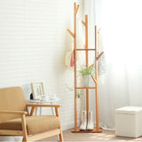Bamboo Coat Rack Stand with Umbrella Holder - Hanging Storage