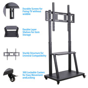 Rolling TV Stand 32-100 w/ Adjustable Mount & 2-Tier Shelf
