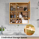 Bamboo Wall Medicine Cabinet Mirror 55.5cm 5 Shelf - Premium AU Stock