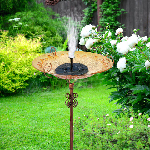 Solar Bird Bath Feeder Fountain Deck Post Mount