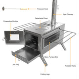 Stainless Steel Wood Burner Stove for Camping w/ Chimney & Bag