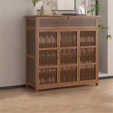 Wooden Shoe Rack XL 4 Tier 3 Doors Drawers Shelves Cabinet Organizer