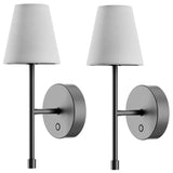 LED Wall Sconce Wireless Light 2-Pack - Black Finish with White Fabric Shade