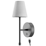LED Wall Sconce Wireless Light 2-Pack - Black Finish with White Fabric Shade