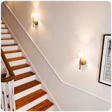 LED Wall Sconce Wireless Light 2-Pack - Black Finish with White Fabric Shade