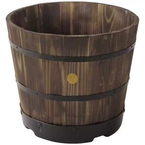 Burnt Oak Wooden Barrel Planter 46 x 34cm, 6 Pack - Durable Composite Design for Flowering Plants