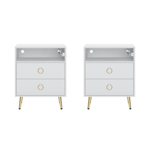 Amelia Modern LED Bedside table with USB and power socket white x 2