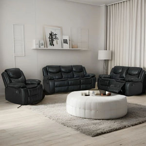 Mendel 3-Piece Super Fibre Leather Recliner Lounge Suite Black