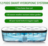 Hydroponics Plant Growing System 12 Pods Indoor Herb Garden Kit Led Light 4L WHITE