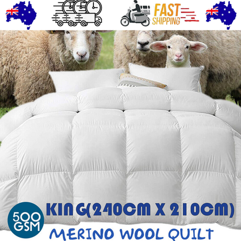 500 GSM Australian Merino Wool Quilt Duvet Doona Summer Winter King 240cm x 210cm