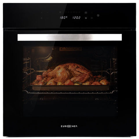 EUROCHEF 60cm 10 Function Built-In Electric Wall Oven, 80L Air Fryer Water Clean Fan Forced Pizza Grill Defrost 250C Black Triple-Glazed In Australia - Darrahopens