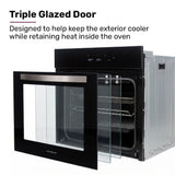 EUROCHEF 60cm 10 Function Built-In Electric Wall Oven, 80L Air Fryer Water Clean Fan Forced Pizza Grill Defrost 250C Black Triple-Glazed