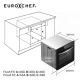 EUROCHEF 60cm 10 Function Built-In Electric Wall Oven, 80L Air Fryer Water Clean Fan Forced Pizza Grill Defrost 250C Black Triple-Glazed