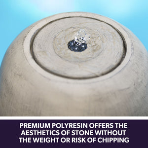 Protege Pot Style Solar Water Feature Fountain, with Panel Kit, LED Lights, Light Grey