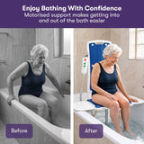 EQUIPMED Motorised Bath Lift Chair, Electric Battery Operated Reclining Seat, Bathing for Elderly & Disabled, 136kg Capacity Blue