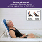 EQUIPMED Motorised Bath Lift Chair, Electric Battery Operated Reclining Seat, Bathing for Elderly & Disabled, 136kg Capacity Blue