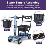 EQUIPMED SmartPacer+ Ultra-Lightweight Mobility Scooter w/ Li-ion Battery, Only 19kg, Foldable, Airline Approved, 120kg Capacity, Blue