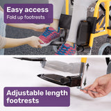 EQUIPMED Kids Paediatric Wheelchair, 100kg Rated, 110-140cm Rider Height, Quick Folding, Adjustable Footrests, 22" Wheels, Yellow